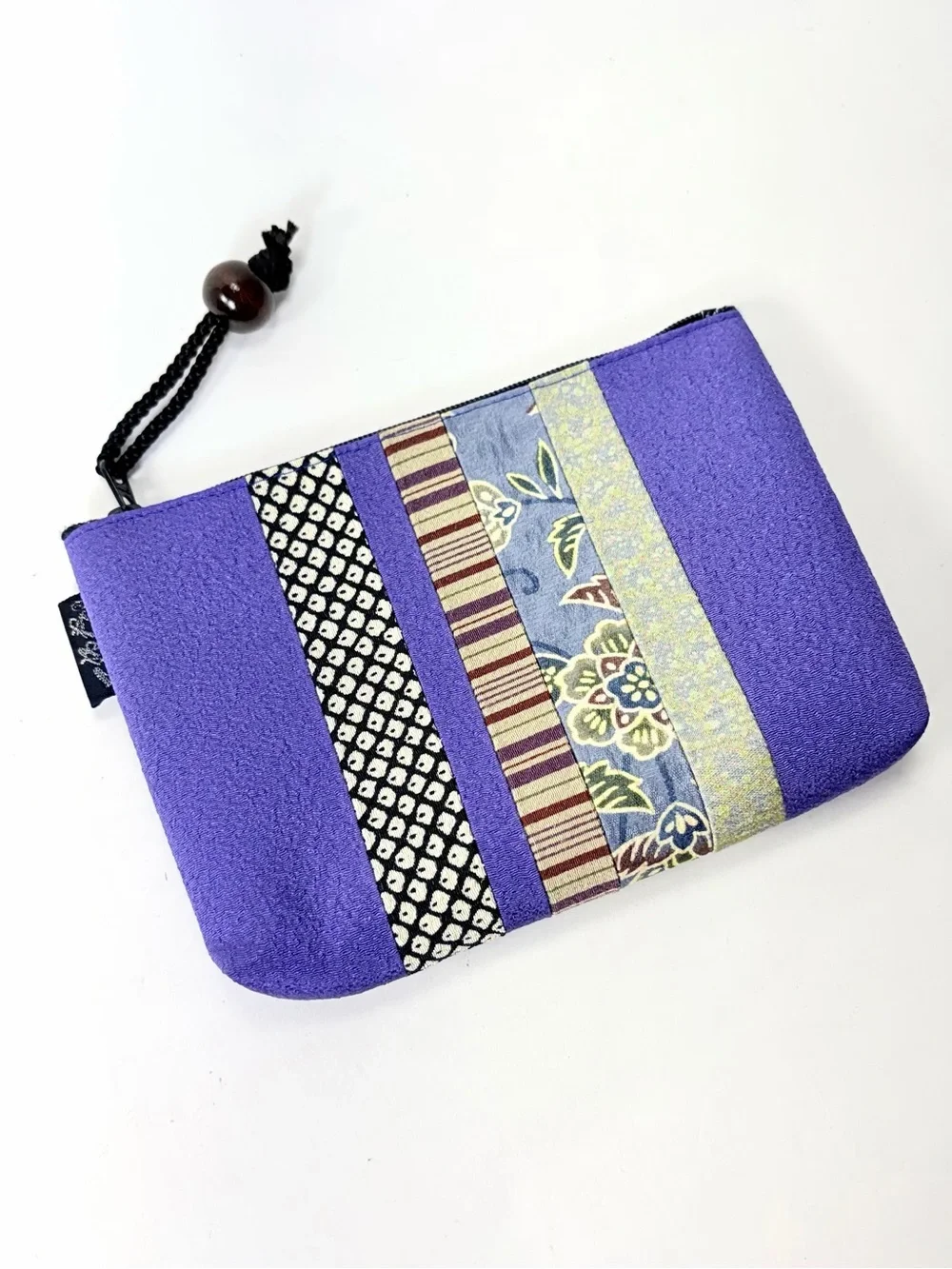 Japanese Kimono Fabric Patchwork Stripe Zipper Pouch Travel Cosmetic Organizing